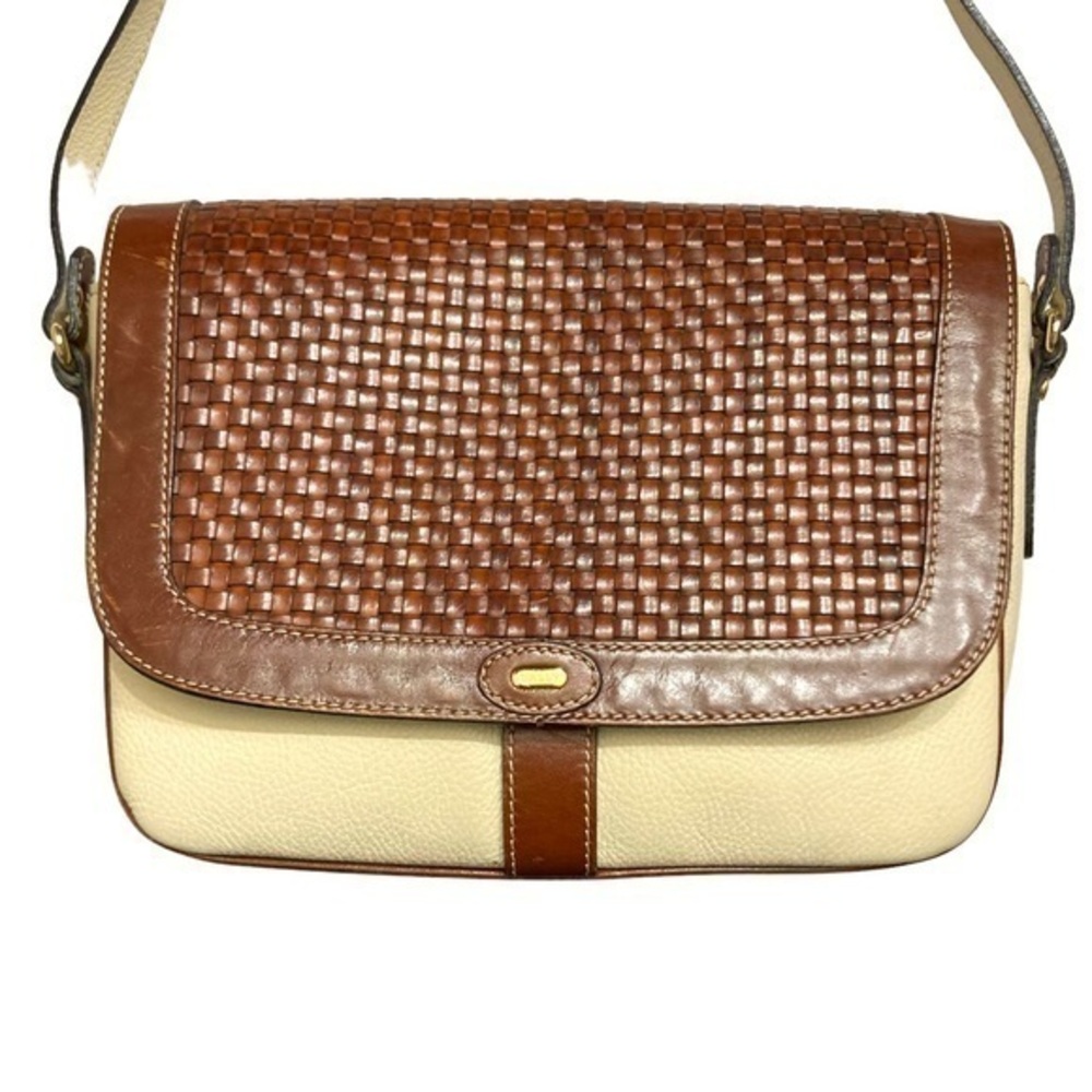Bally cream/white and brown leather messenger bag vintage